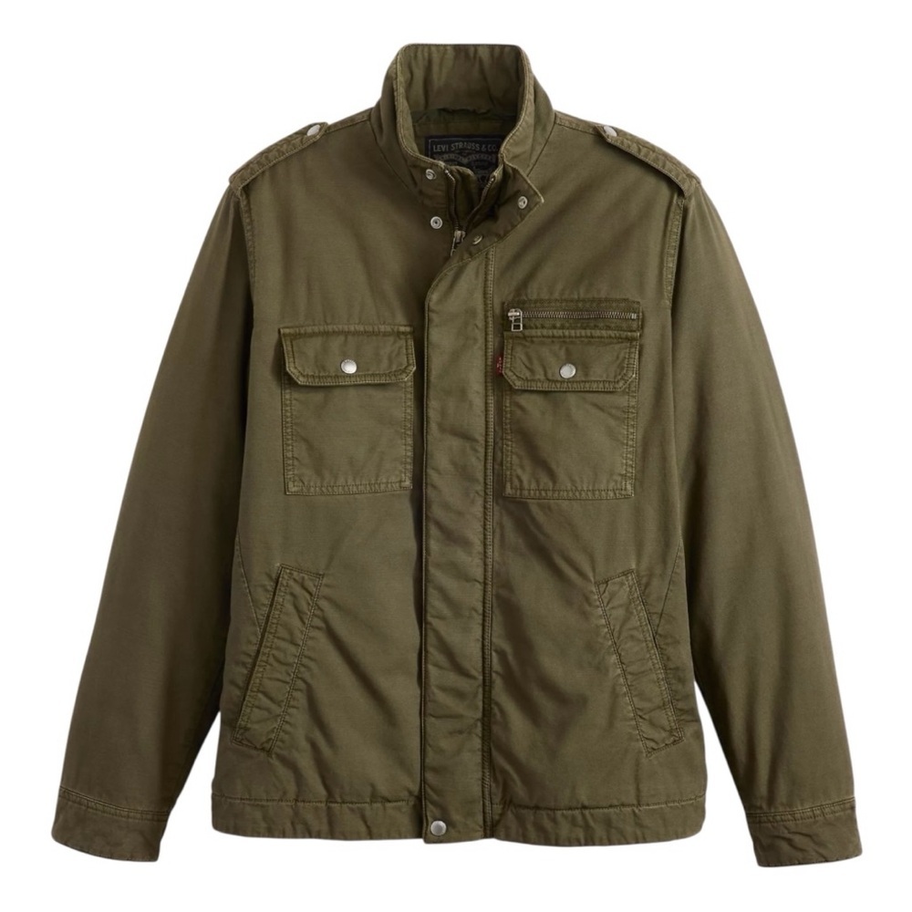 Levis Men’s Olive Green Washed Cotton Military Barn Coat Jacket Size XL
